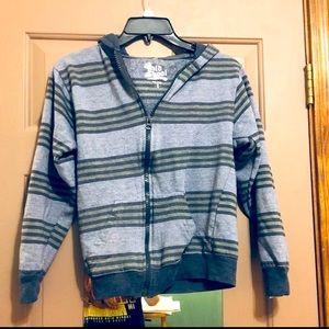 00s Dark Grey Striped Zip Up Hoodie Jacket